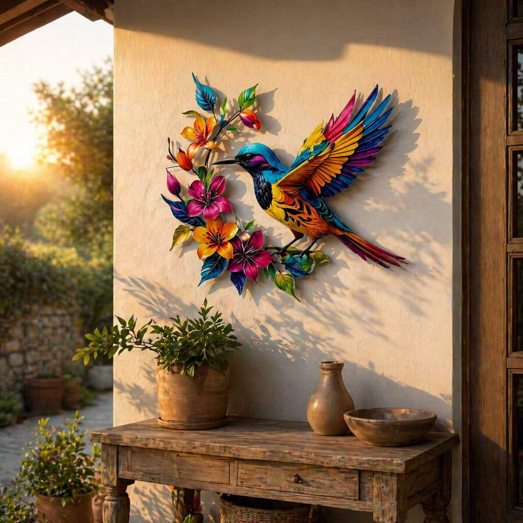 Hummingbird Bloom Metal Wall Art