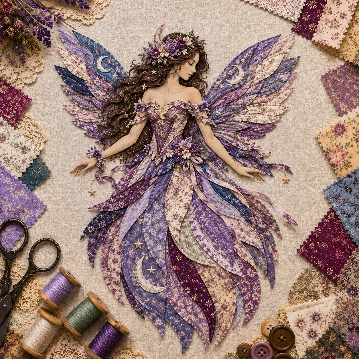Premium Fairy Patchwork DIY Kit | High-Quality Layered Fabric with Floral Wings DIY Handmade Fantasy Wall Decor ✨