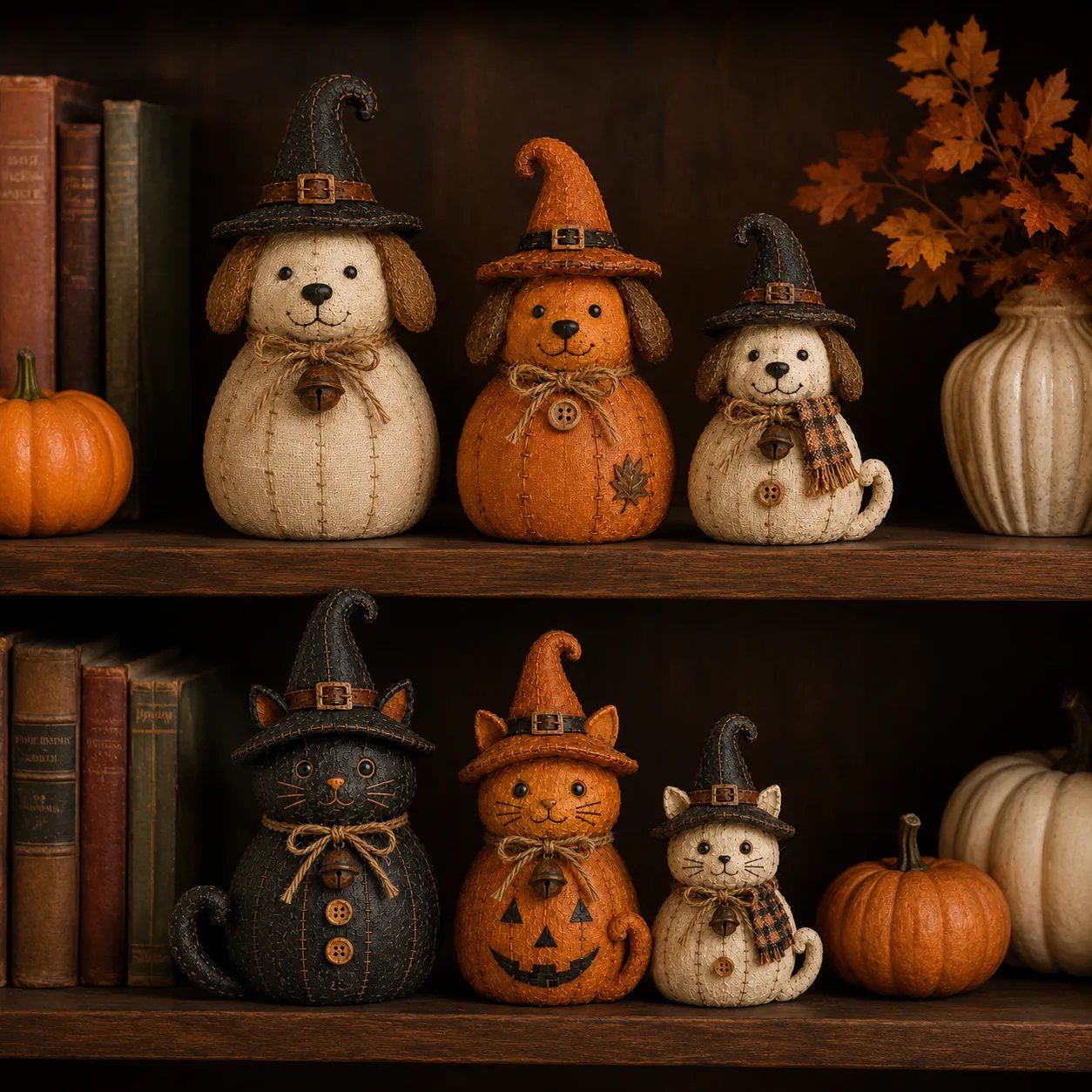 🔥🎁Vintage Witch Cat & Dog Decor Set