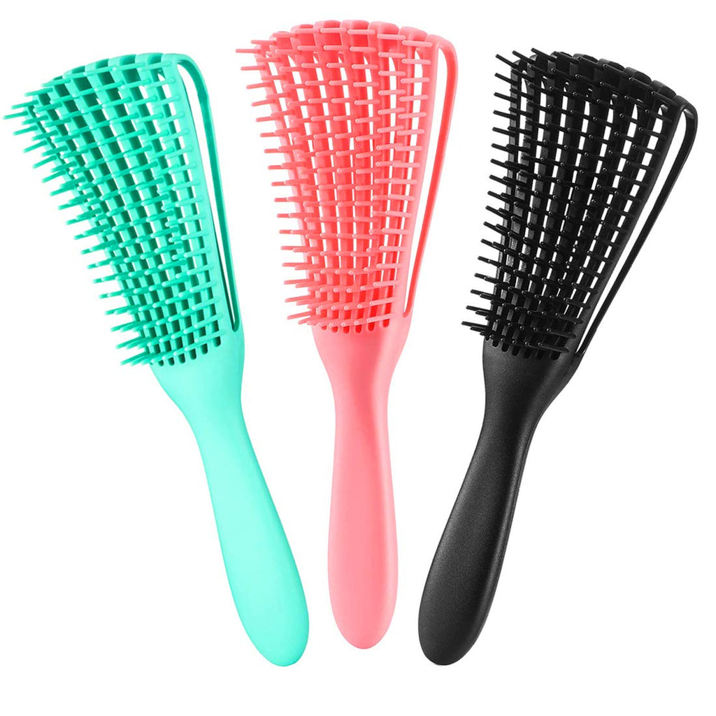 3 Pack Hair Detangler Brush for Afro America/African Textured 3a to 4c Kinky Wavy/Curly/Coily/Wet/Dry/Oil/Thick/Long Hair, Detangling Brush for Natural, Exfoliating Your Scalp for Beautiful