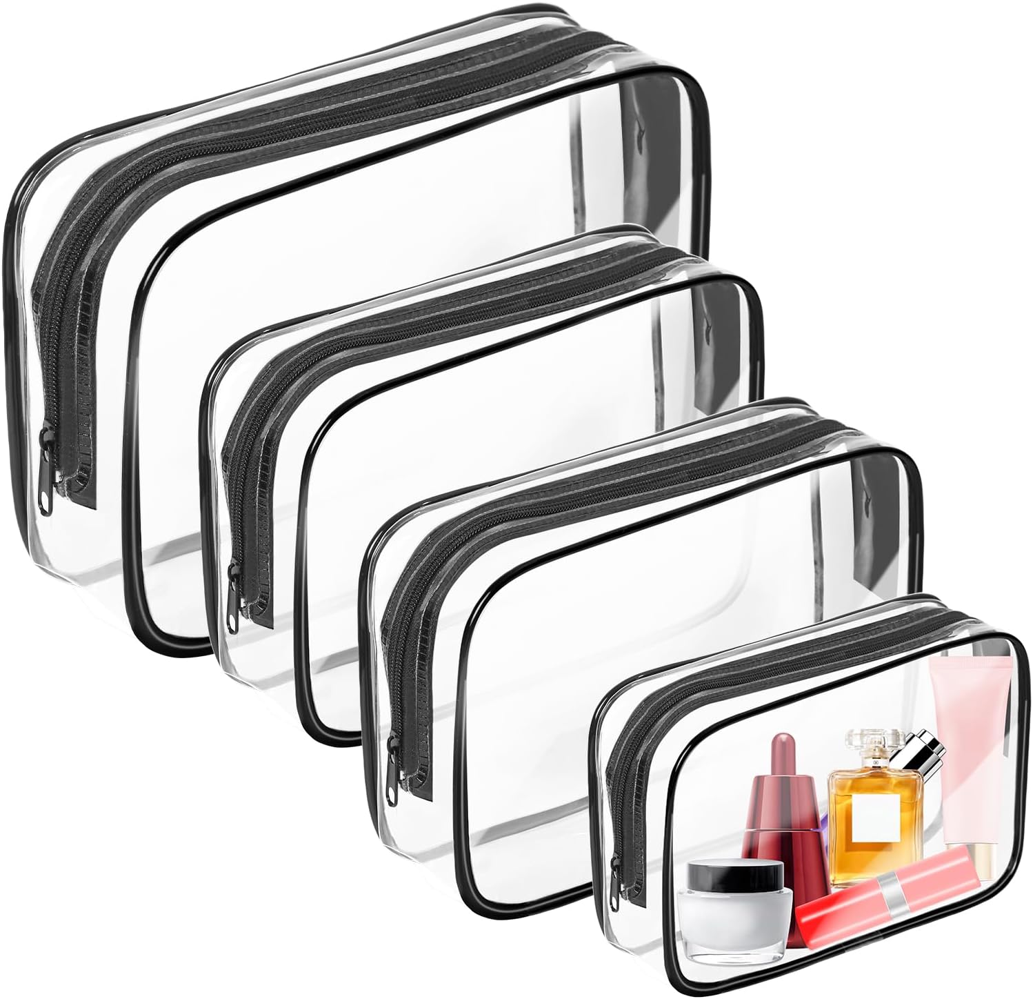 Clear Makeup Bag,Portable Travel Toiletry Bags with Zipper, TSA Approved Clear Organizer Bags, PVC Cosmetic Pouch for Airport Airline Compliant