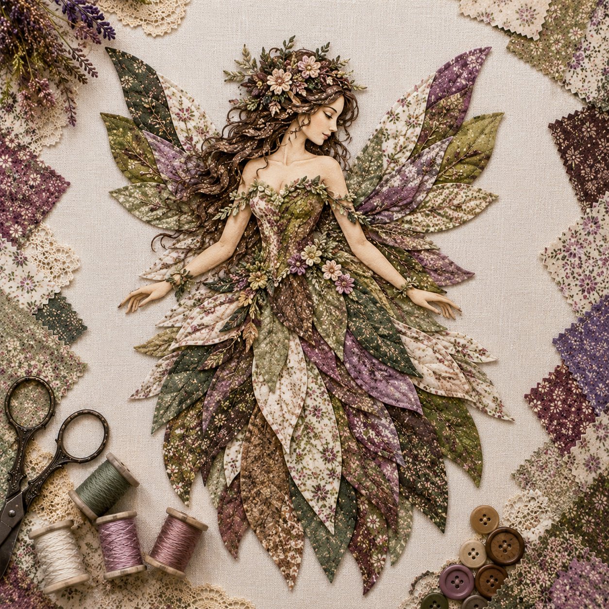 Premium Fairy Patchwork DIY Kit | High-Quality Layered Fabric with Floral Wings DIY Handmade Fantasy Wall Decor ✨