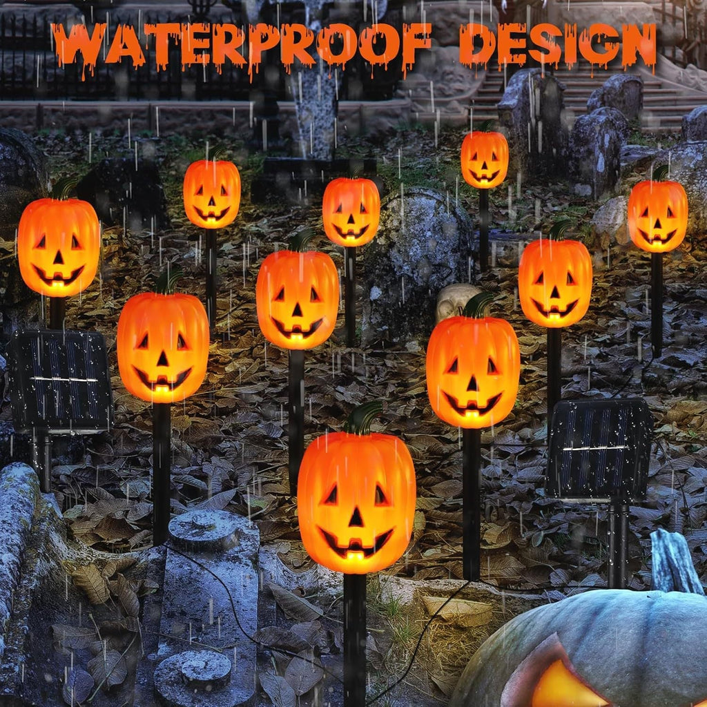2026 New 5-in-1 Solar Halloween Pumpkin Pathway Lights, Waterproof Outdoor Jack-O’-Lantern Stake Lights for Yard, Lawn and Garden Decor