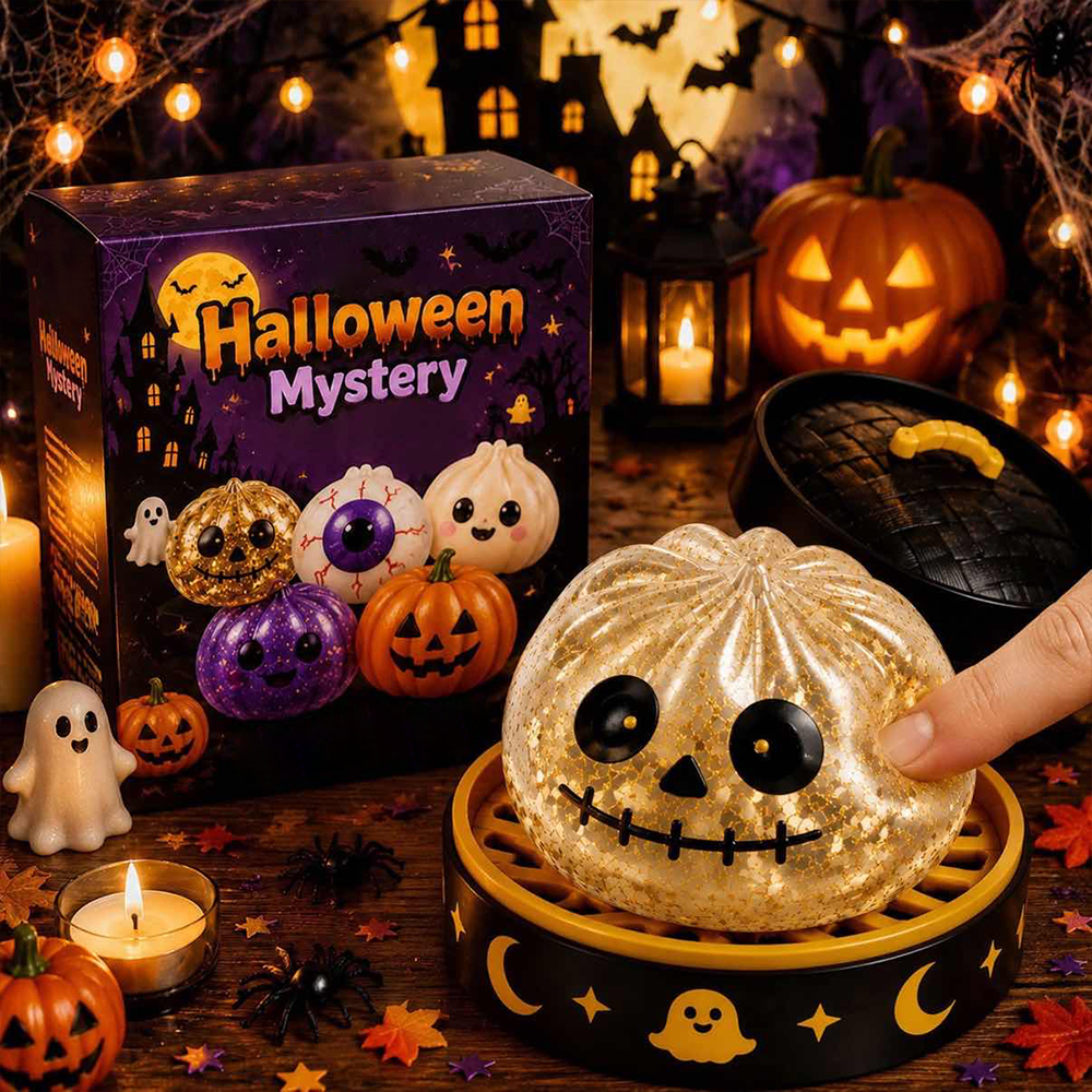 Cute Halloween scary ghost Maruko squeeze toy set, portable stress-relief hand squeeze toys